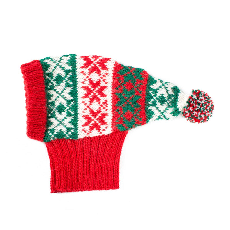 Alpaca wool dog hat in green and red