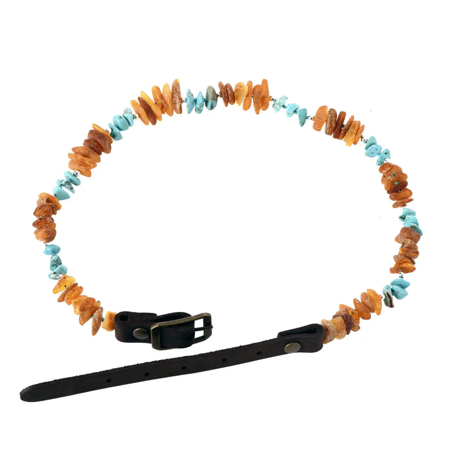 Honey Amber anti-tick necklace with Turquoise pearls