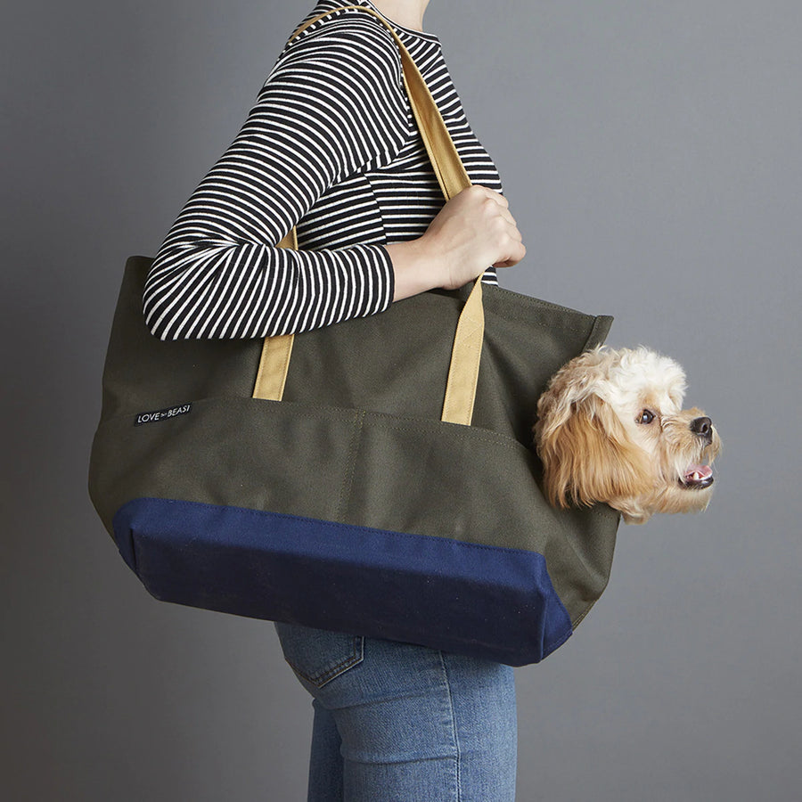Dog carry on bag olive & navy