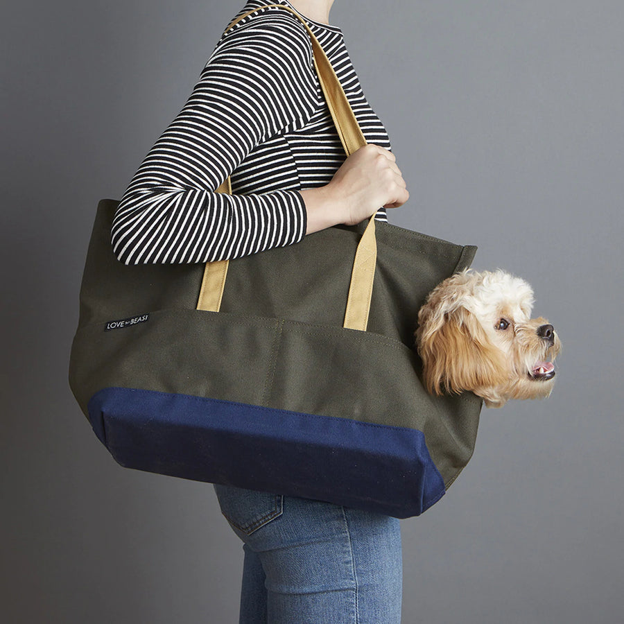 Sac de transport pour chien olive et bleu marine